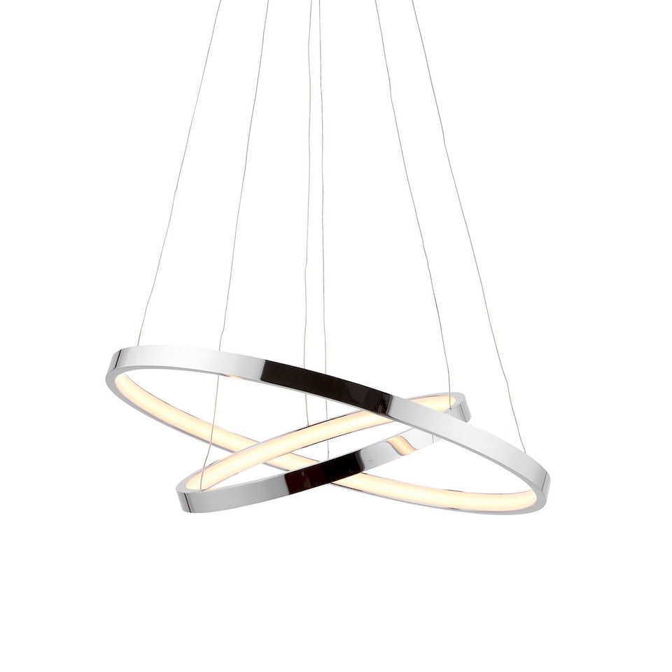 image 1 of Kline Twin Ring Ceiling Pendant Light Chrome, Frosted Acrylic