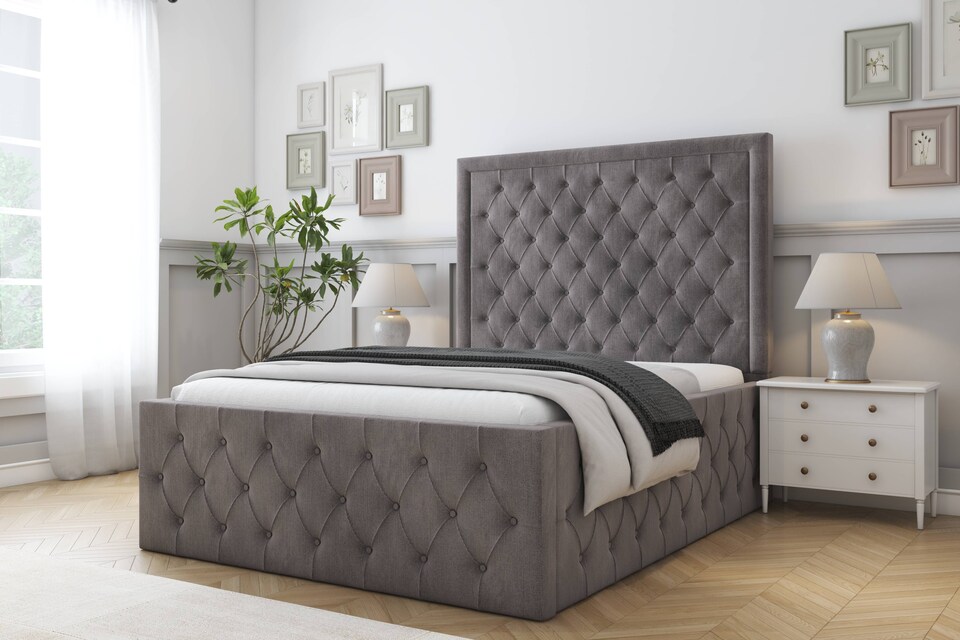 image 1 of Sloomy Vienna Slate Naples Bed Frame With Mattress With 50" Upholstered Headboard 2'6 Small Single