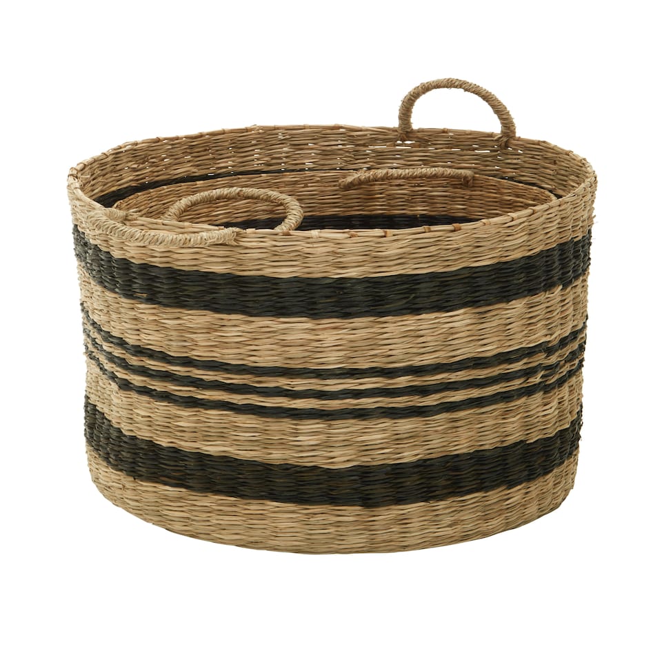 image 1 of Interiors By Premier Set of 2 Seagrass Baskets with Black Stripes, Striped Storage Baskets, Distinctive Decorative Baskets Multi
