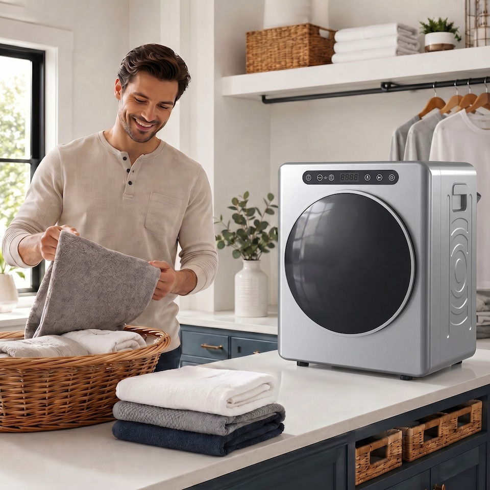 image 1 of HOMCOM 5 kg Portable Vented Tumble Dryer Machine with Timer, Silver Tone