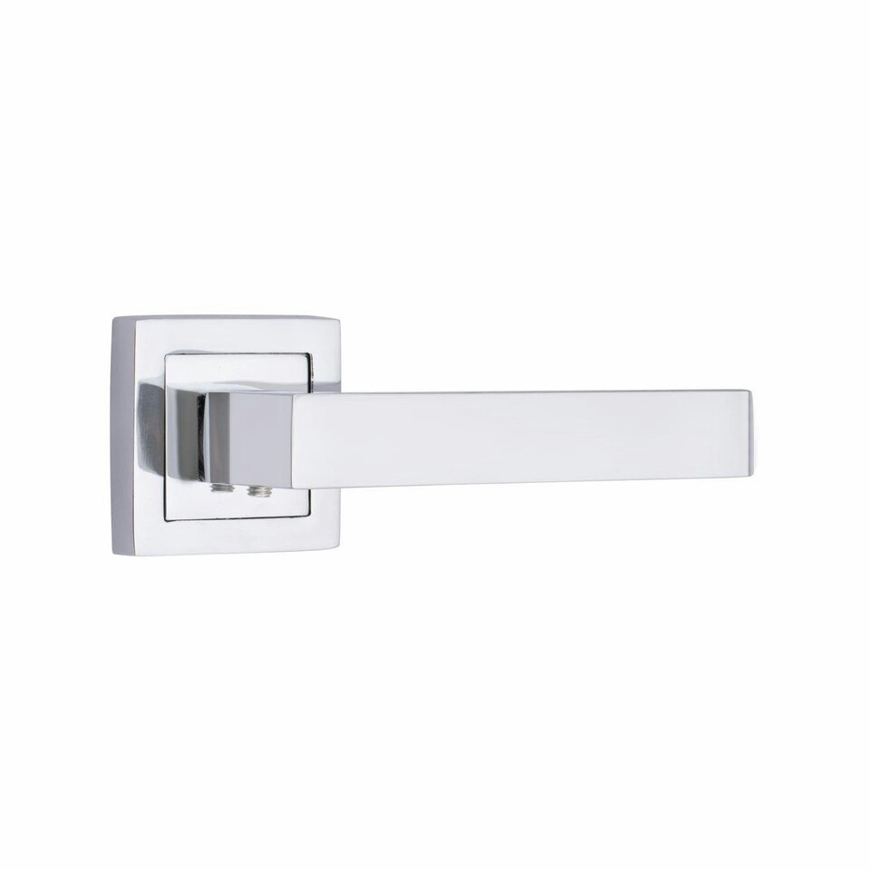 image 1 of Golden Grace Delta Design Door Handles Set in Polished Chrome Finish with 2.5" 3 Lever Lock and Keyhole Escutcheon | Chrome | 1 Set