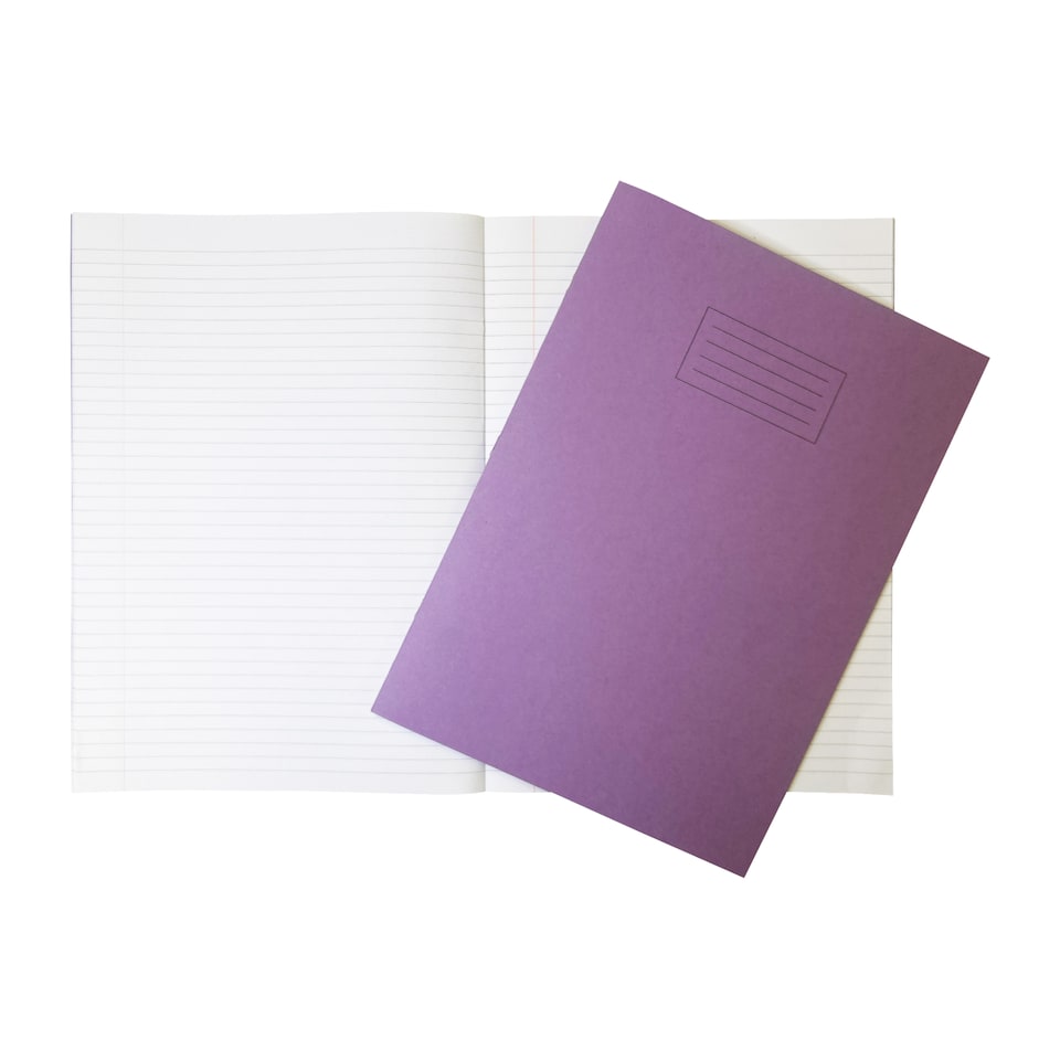 image 1 of Pack of 10 Janrax A4+ Purple 48 Page Feint Ruled and Margin Exercise Books WF Paper with 225gsm Manilla Cover 240x340mm Workbook