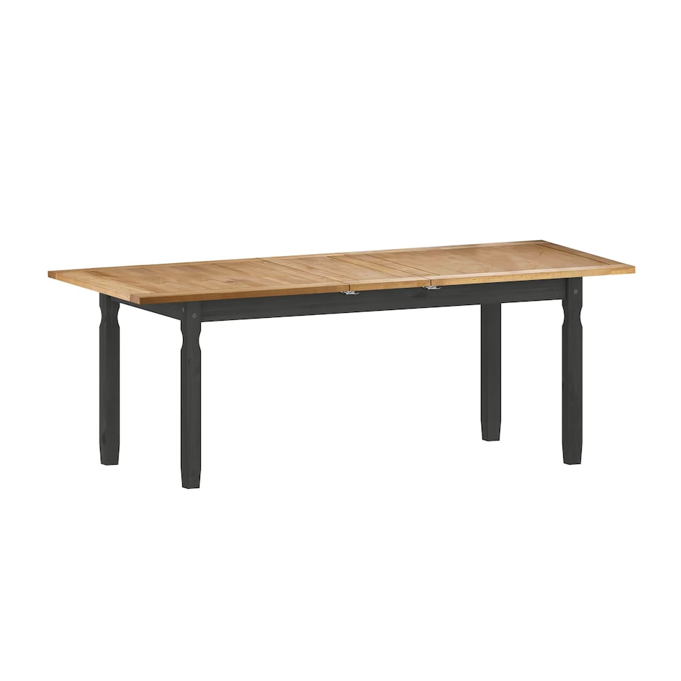 image 1 of Corona Charcoal Large Extending Table & 6 Chairs Set Solid Wood Mexican Pine Wooden Large Long Kitchen Dark Grey