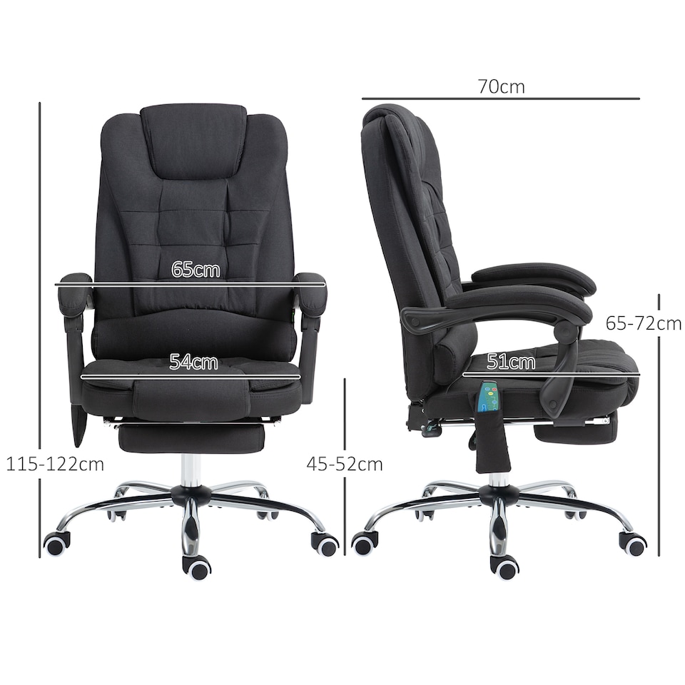 image 1 of Vinsetto Office Chair with 6 Point Massage and Back Heat, Linen Desk Chair with Footrest Adjustable Height and Swivel Wheels, Back Reclining, Black