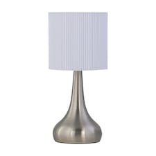 Romana - Brushed Chrome Touch Operated Table Lamp with White Pleated Shade Silver | White
