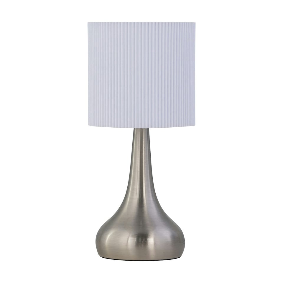 image 1 of Romana - Brushed Chrome Touch Operated Table Lamp with White Pleated Shade Silver | White