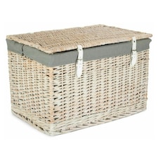 60cm White Wash Chest Wicker Picnic Basket with Cotton Lining Grey | Grey | One Size