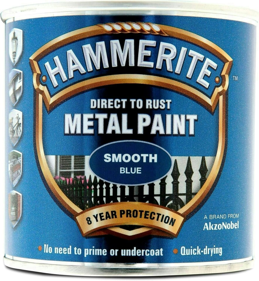 image 1 of Hammerite Blue Metal Paint Smooth 250ml