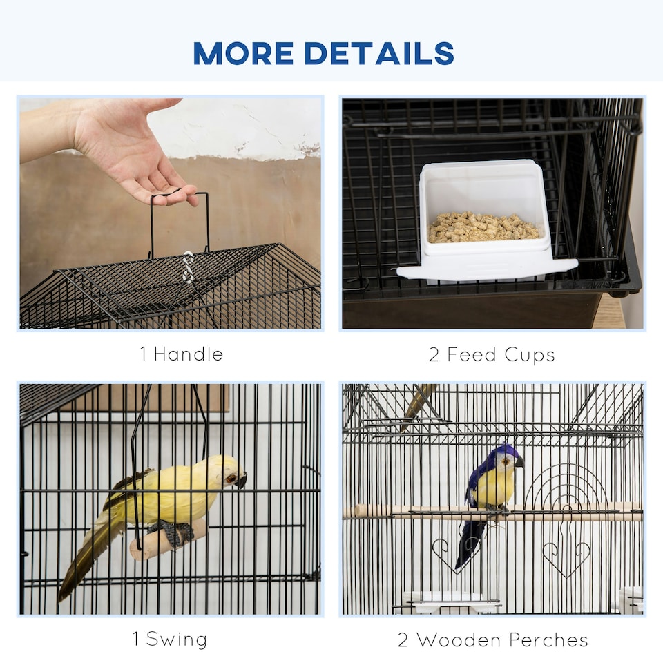image 1 of PawHut Metal Bird Cage w/ Perch, Food Container, Handle, for Finch, Canary