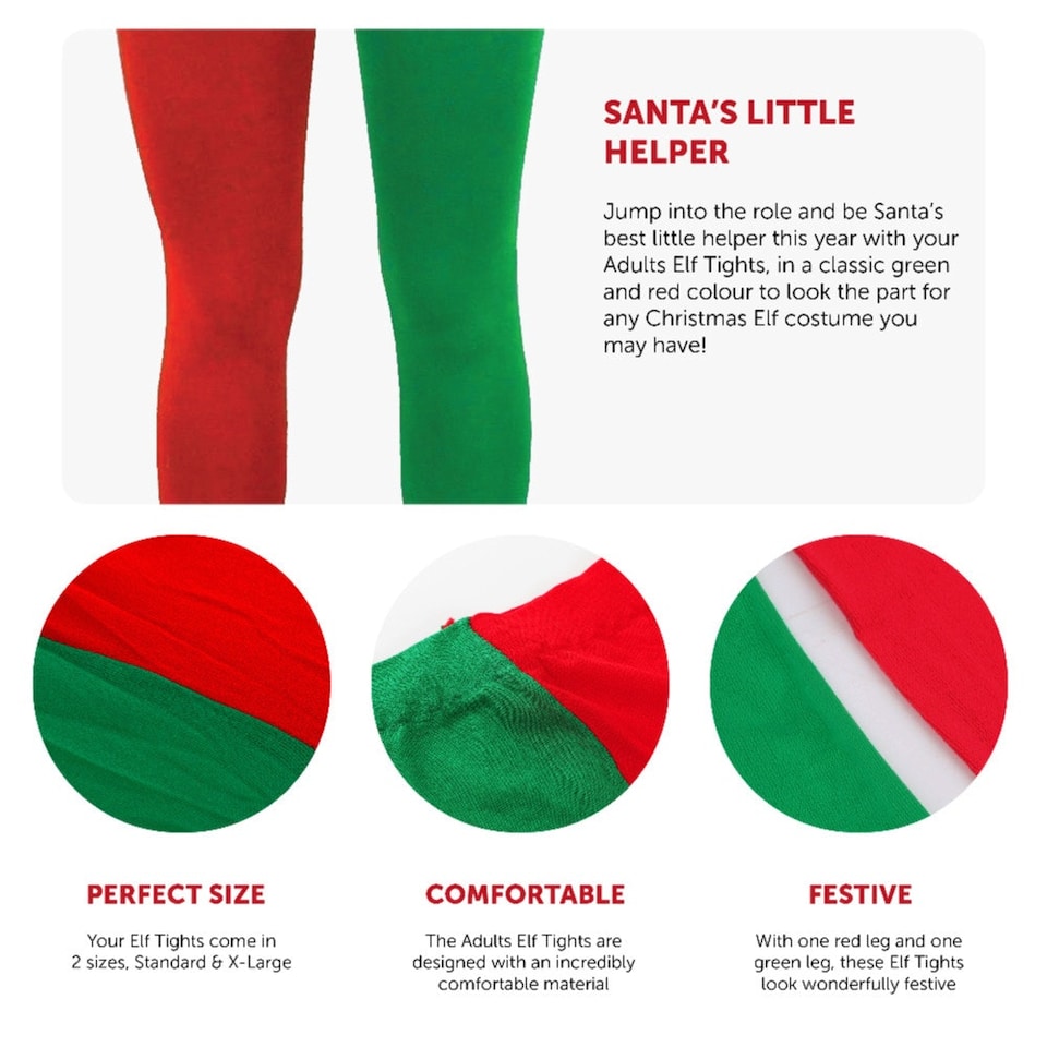 image 1 of Red and Green Elf Christmas Tights Multi | M