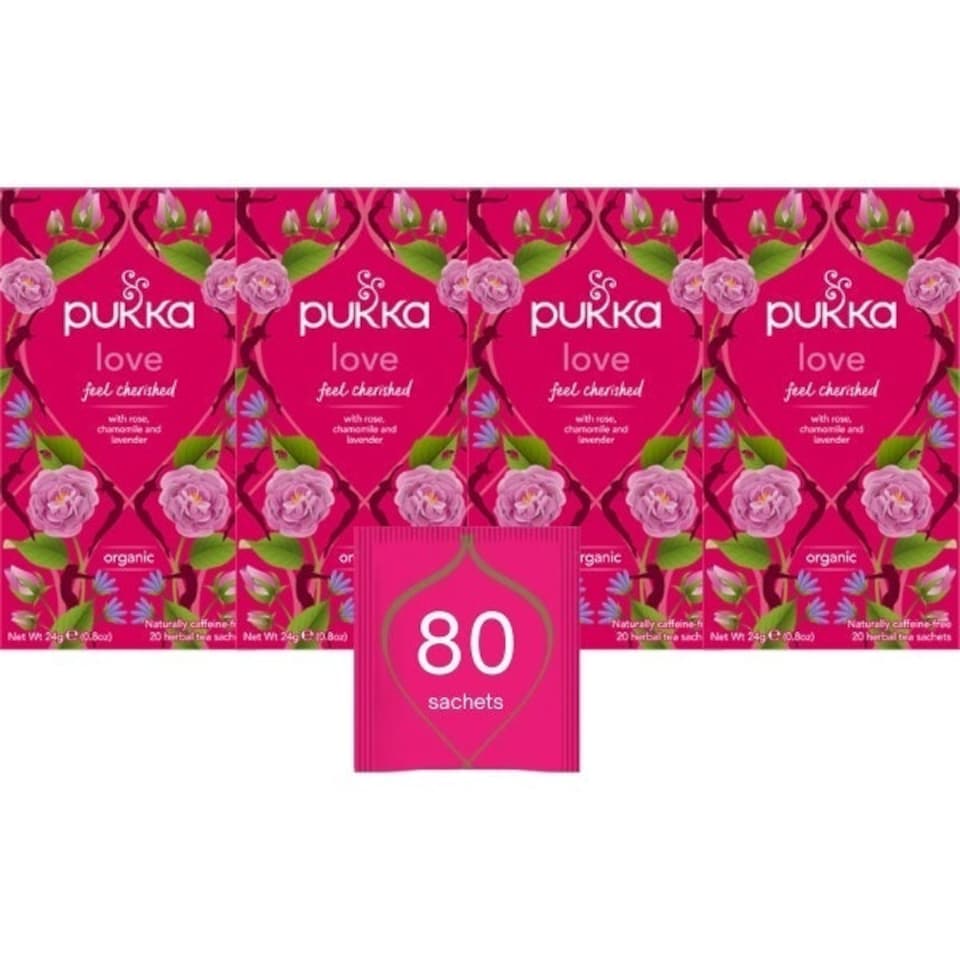 image 1 of Pukka Herbs Organic Herbal Tea, Love, 4 Packs, 80 Teabags 4