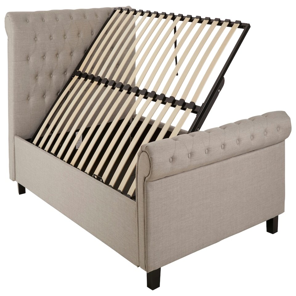 image 1 of Interiors By Premier Contemporary Light Grey Double Ottoman Bed, Elegant Diamond Patterned Bedroom Bed, Ottoman Stud Detailed Bed