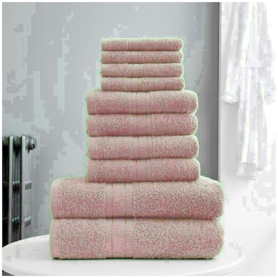 image 1 of VELVETIO 10 Piece Towel Bale Set Toronto Stripe Pattern - 100% Cotton, 450 GSM Pink | Blush Pink