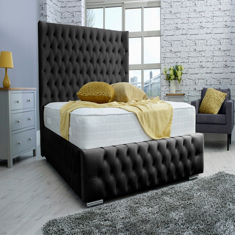 Dino Plush Single Bed Frame - Black