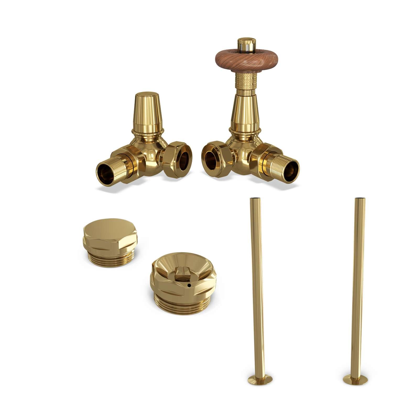 Derry Traditional Thermostatic Radiator Valve & Installation Kit Corner - Polished Brass 15mm