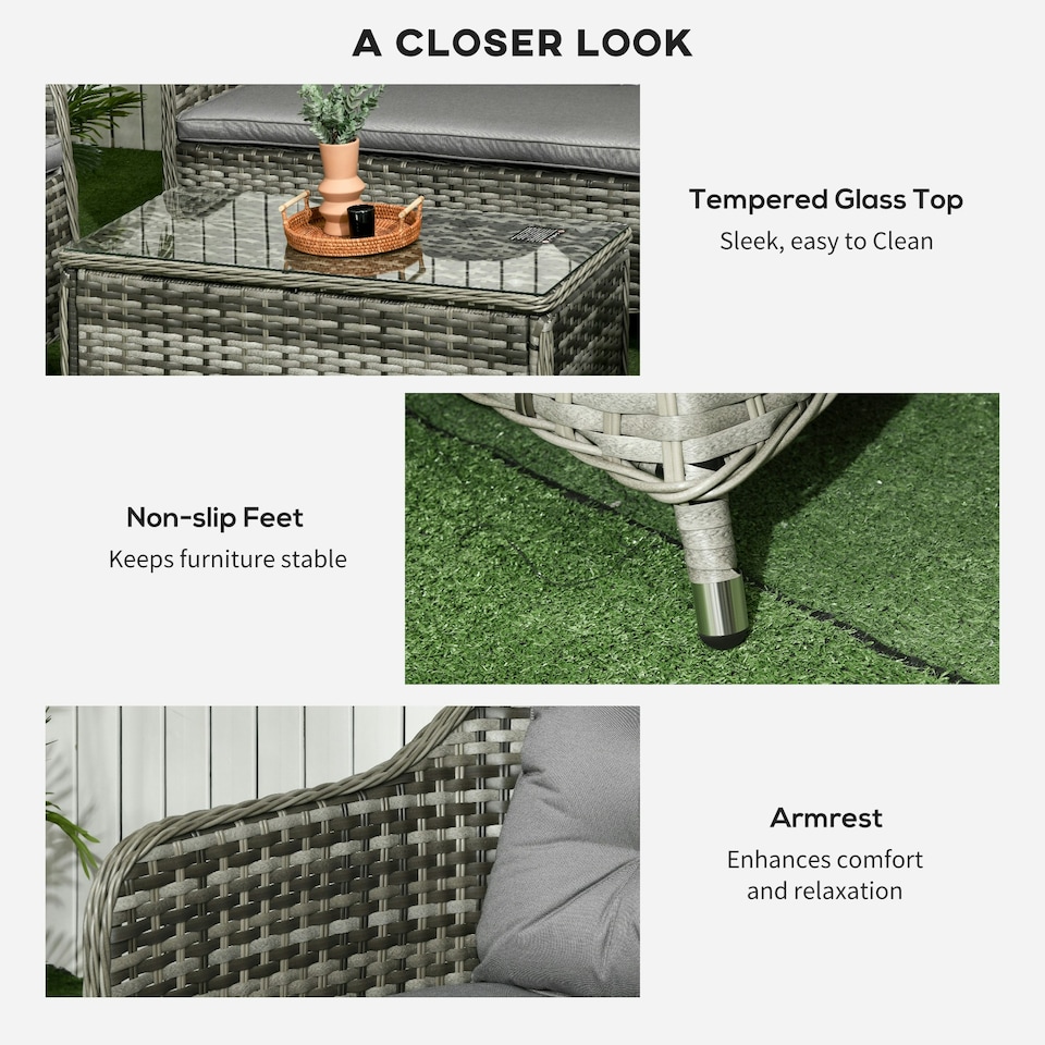 image 1 of Outsunny 4 Pieces Rattan Sofa Set Outdoor Conservatory Furniture with Cushions