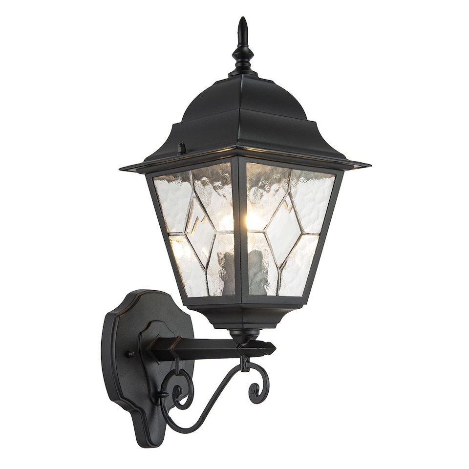 image 1 of Traditional Matte Black Cast Aluminium Outdoor Wall Light With Cathedral Glass | Black | Black | 1