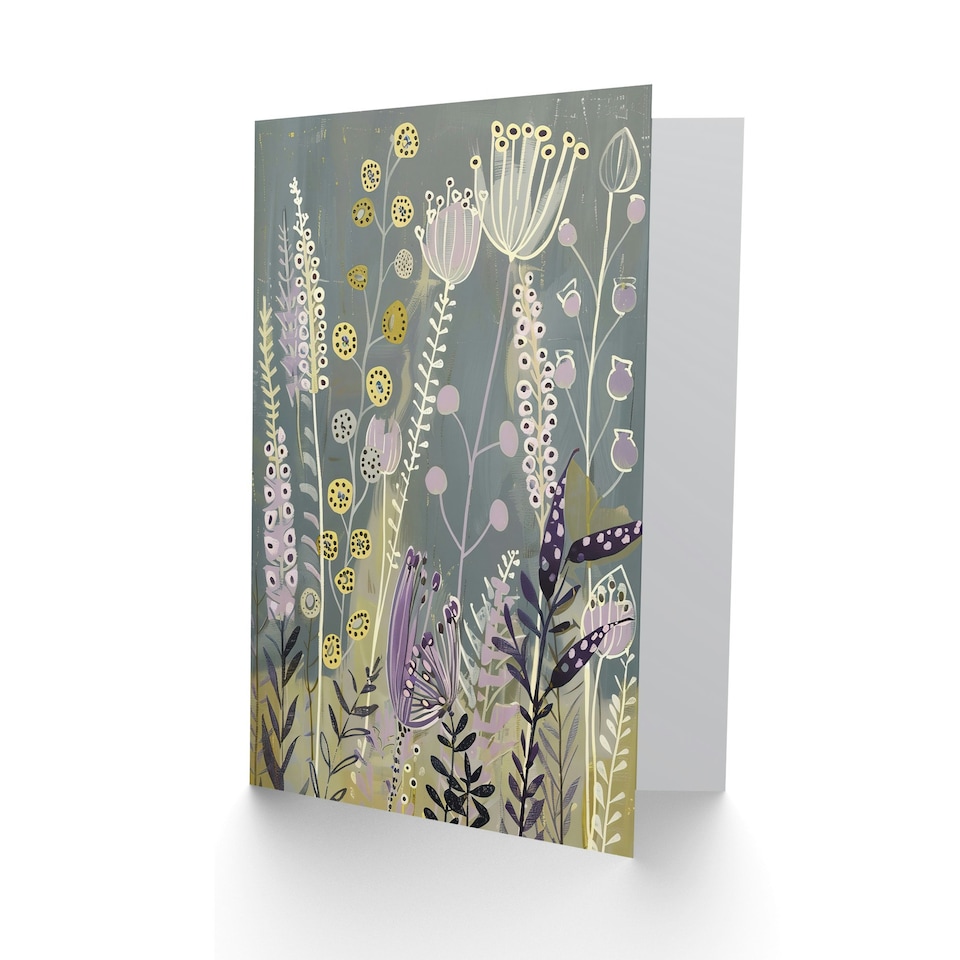 image 1 of Spring Wildflowers Purple Yellow Scandi Floral Nature Birthday Card