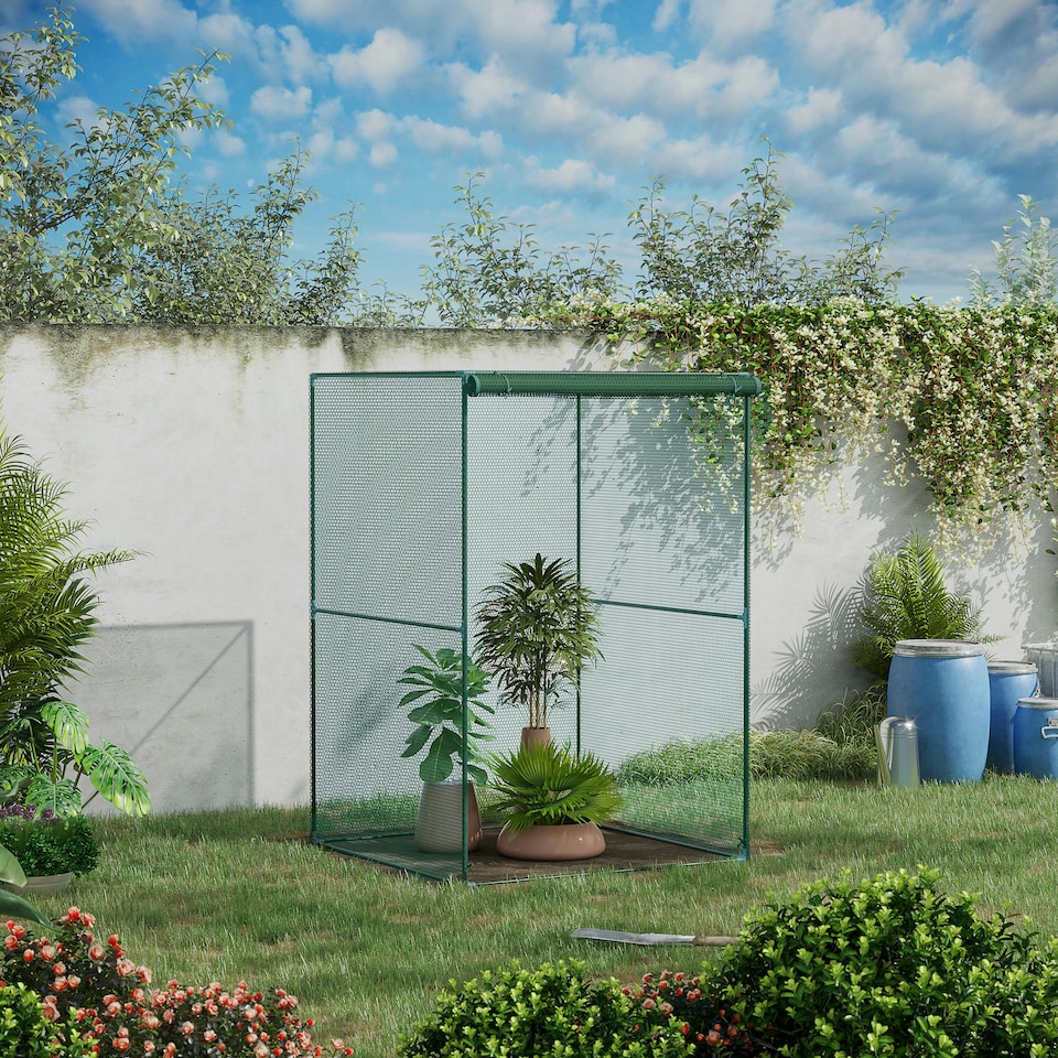 image 1 of Outsunny Fruit Cage 1.2x1.2x1.8m, Zipped Door, Anti-Bird Net, Dark Green