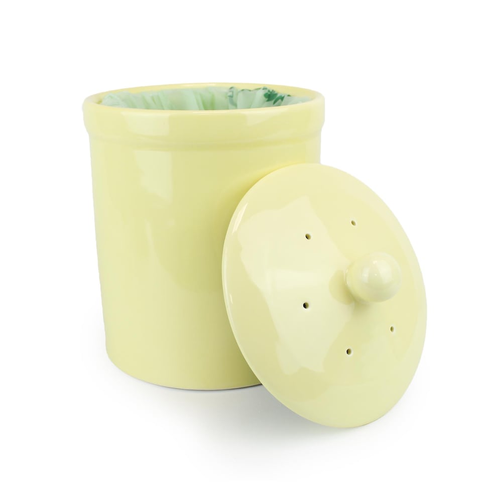 image 1 of Yellow Ceramic Compost Caddy - Portland Kitchen Ceramic Compost Bin for Food Waste Recycling