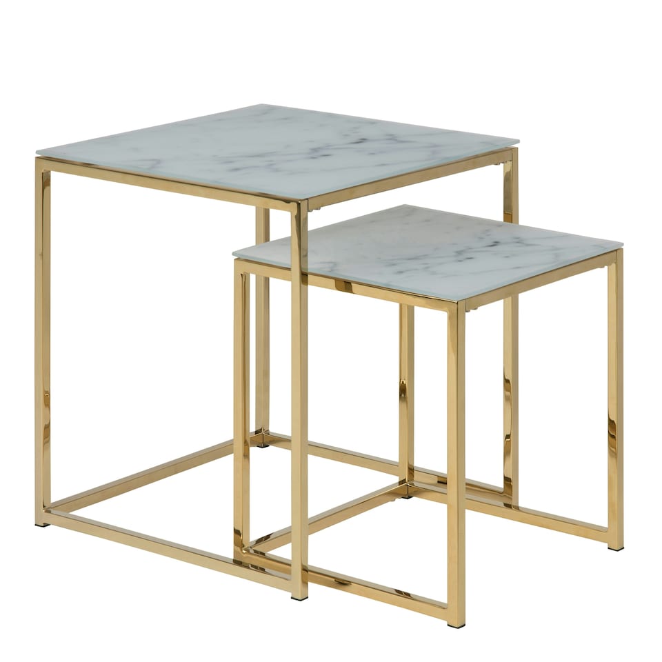 image 1 of Alisma Nest of Tables with White Marble Effect Glass Top & Gold Legs