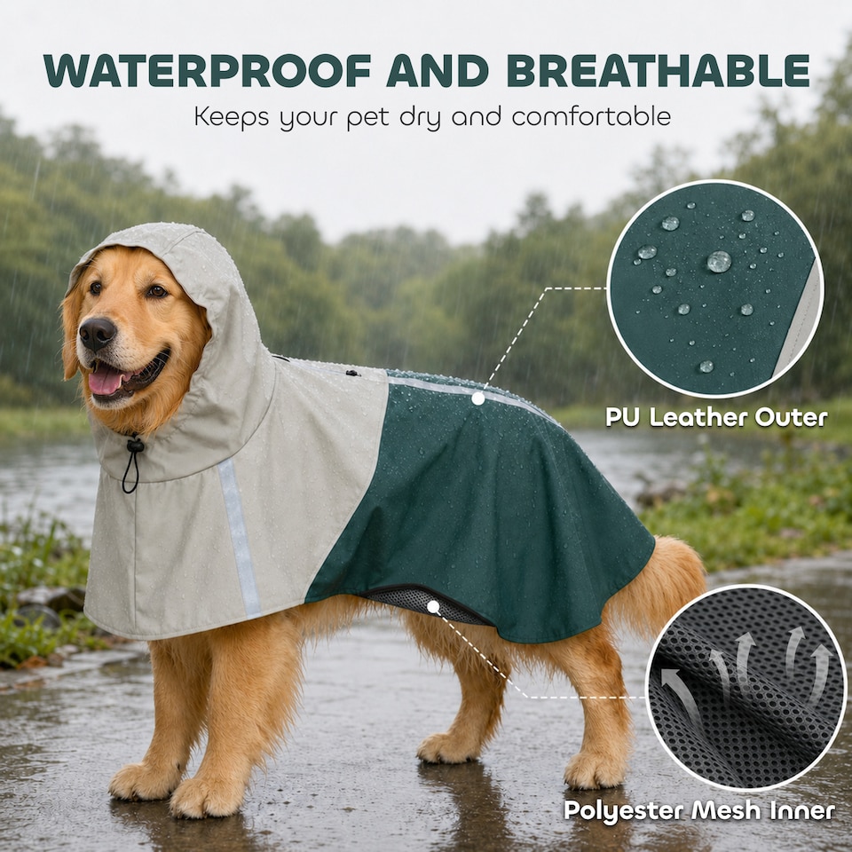 image 1 of PawHut Dog Raincoat with Hood, Dog Rain Jacket, for Large Dogs, L
