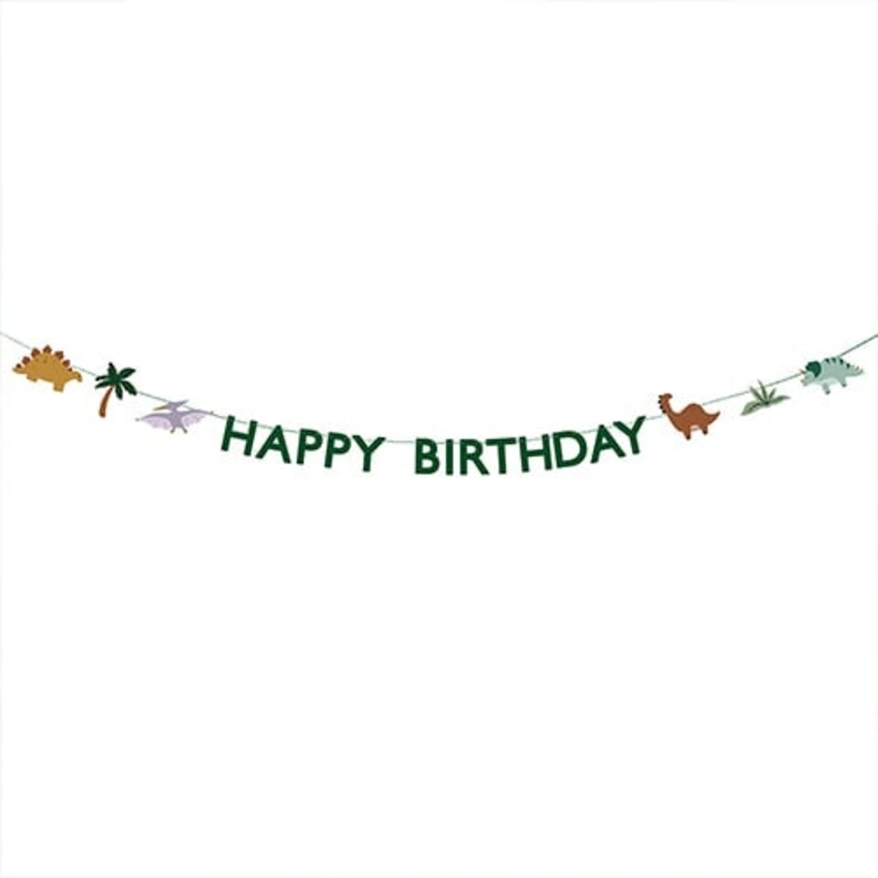 image 1 of Dinosaur Happy Birthday Banner Hanging Party Garland 3m