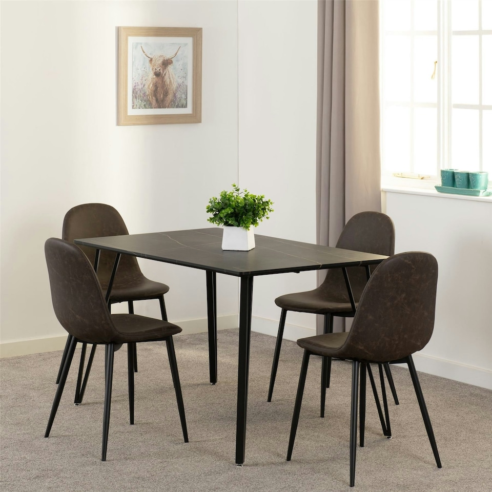 image 1 of Marlow & Athens Indoor Dining Set with 4 Chairs - White Marble - Brown | Brown | White Marble/Brown Faux Leather | 5
