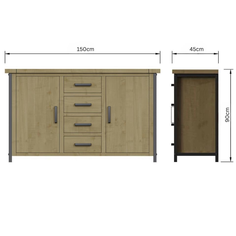 image 1 of Lowry 2 Door 4 Drawer Large Sideboard Driftwood Lacquered Solid Reclaimed Pine Brown