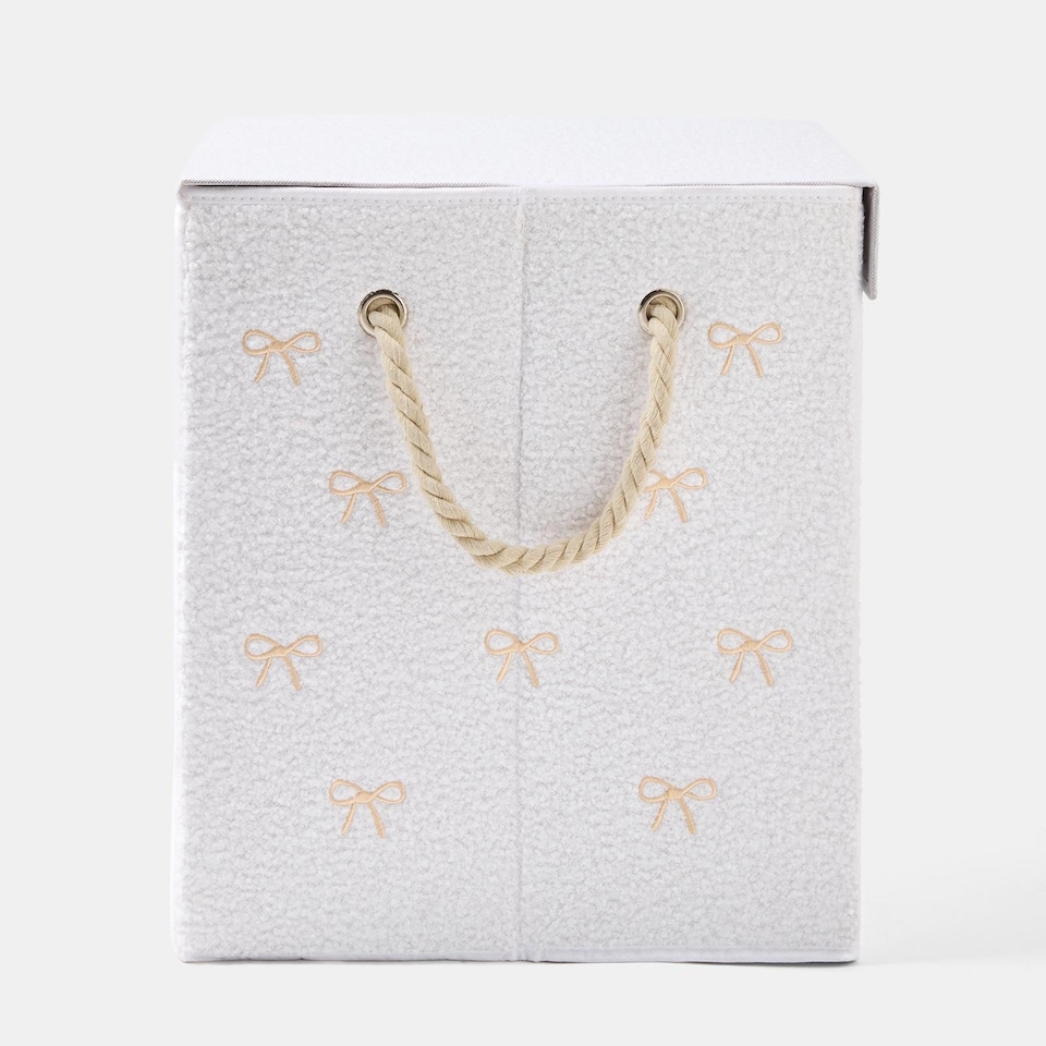 image 1 of OHS Bow Print Boucle Laundry Basket Folding Hamper Bag with Lid