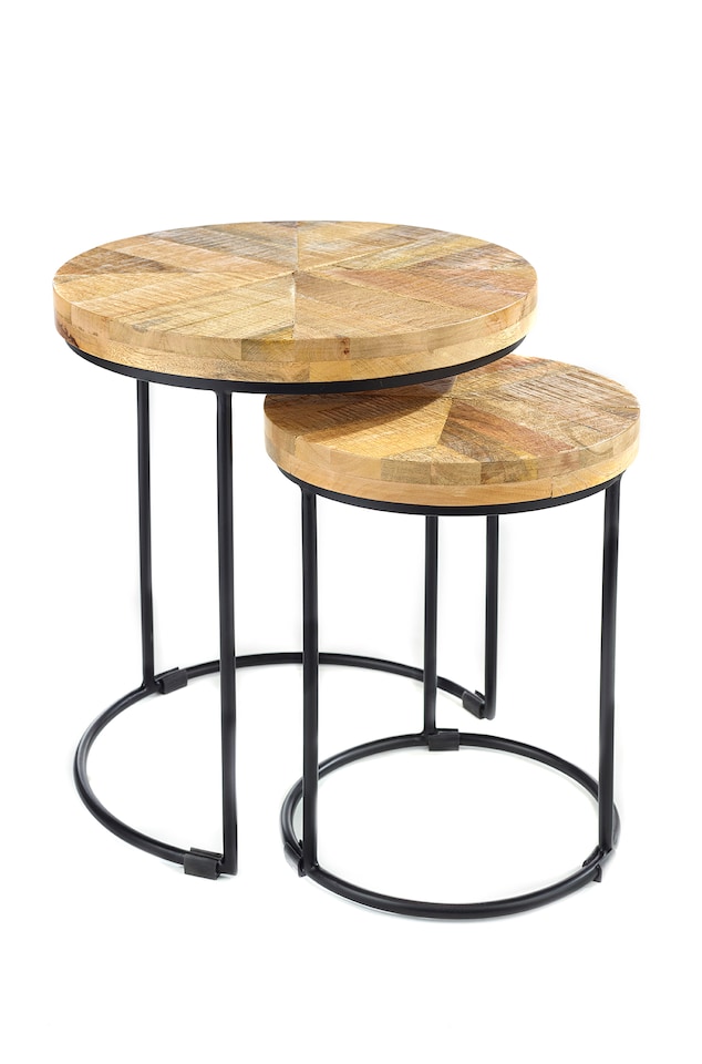 image 1 of Round Solid Wood Nest Of Two 2 Tables Fully Assembled H47 x W43 x D43cm