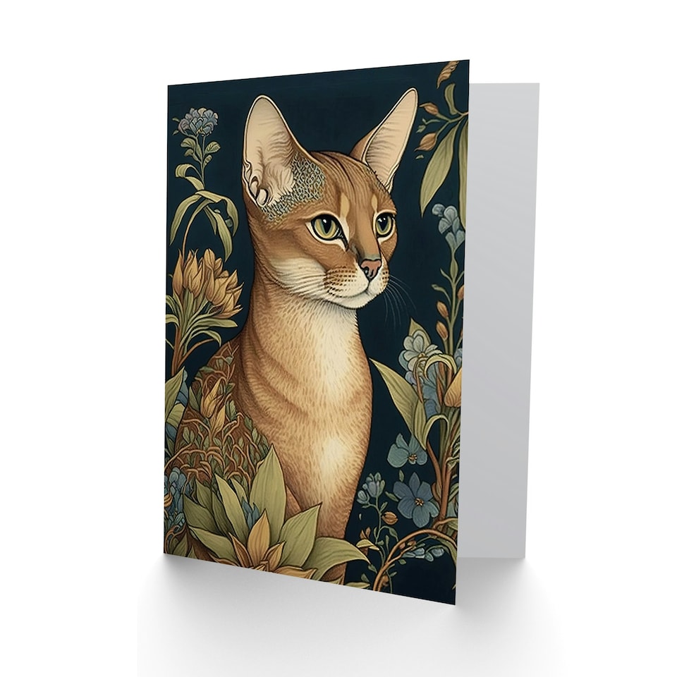 image 1 of Abyssinian Cat Lover Floral Art Nouveau Pet Portrait Greeting Card