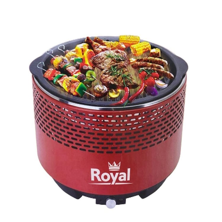 Royal Leisure Charcoal Smokeless Bbq With Cast Iron Grill - Red