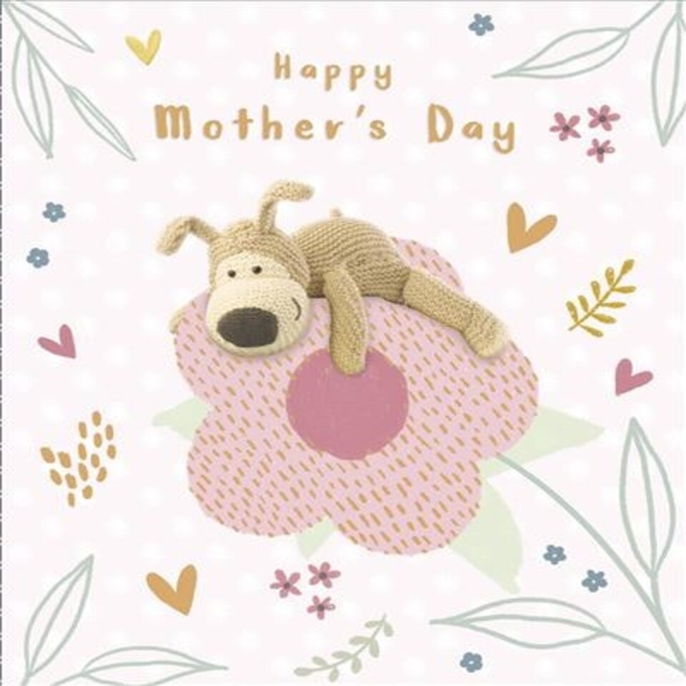 image 1 of Cute Boofle On Beautiful Pink Flower Mother's Day Card
