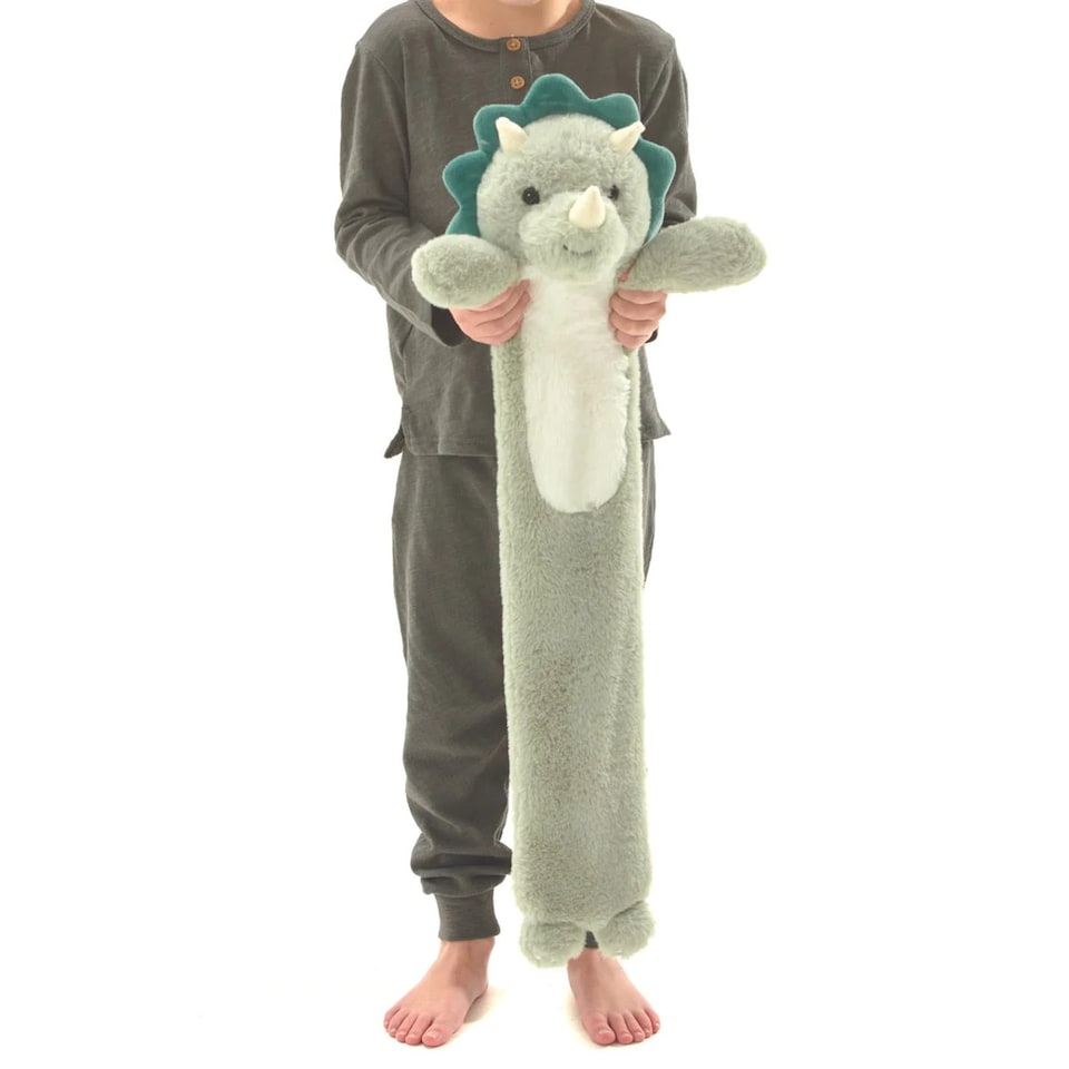 image 1 of Green Dinosaur Long Hot Water Bottle 1L | Plush Dinosaur Hot Water Bottle with Soft Faux Fur Cover | Long Heat Therapy Bottle for Bedtime Comfort