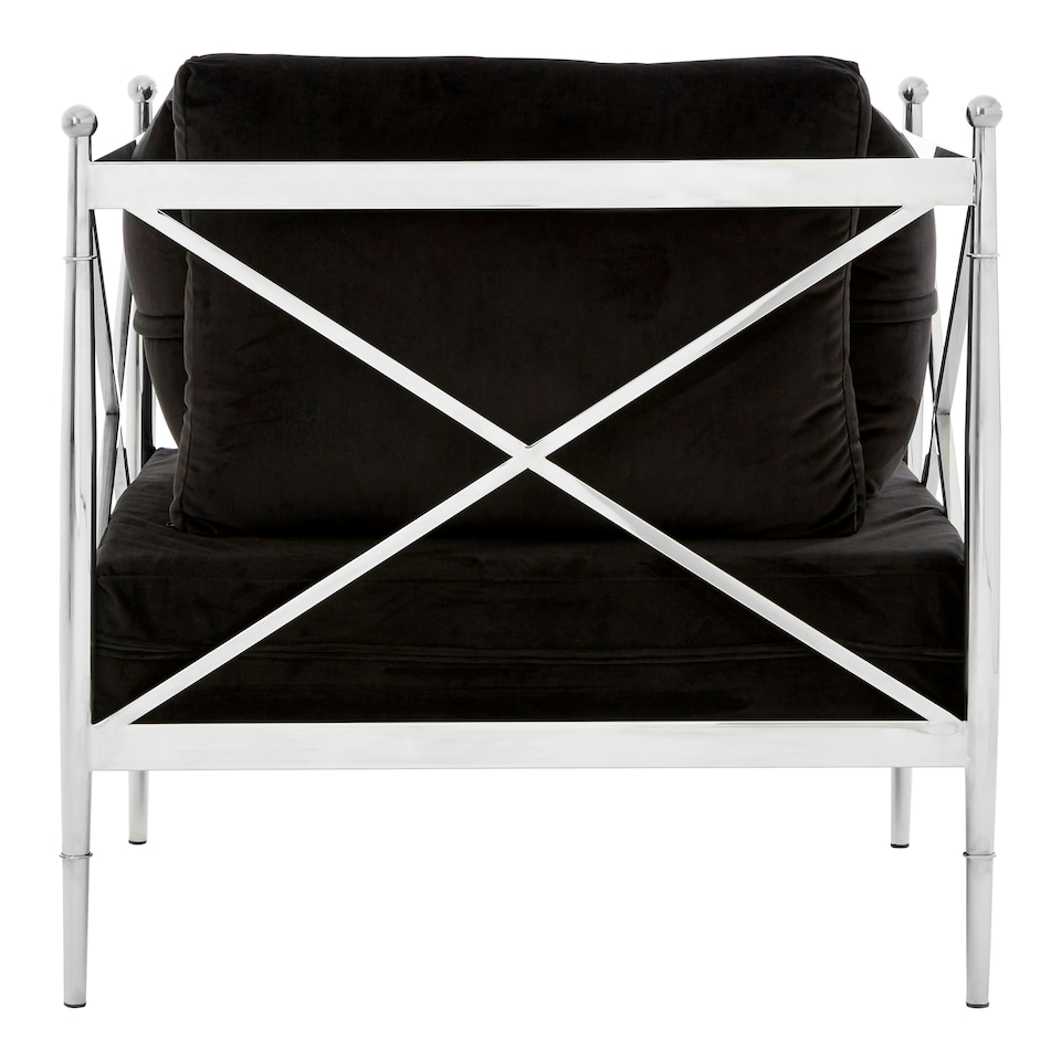 image 1 of Luxurious Chair With Silver Lattice Arms, Black Velvet Upholstered Arm Chair For Bedroom, Stylish Chair Silver