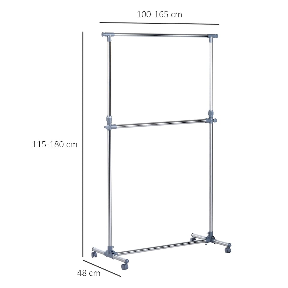image 1 of HOMCOM Garment Rail Adjustable Portable Clothes Hanging Stand Rack Wheels