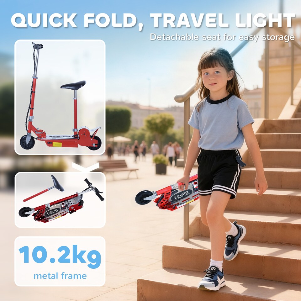image 1 of HOMCOM Foldable Powered Scooter with Adjustable Seat, Brake | Red