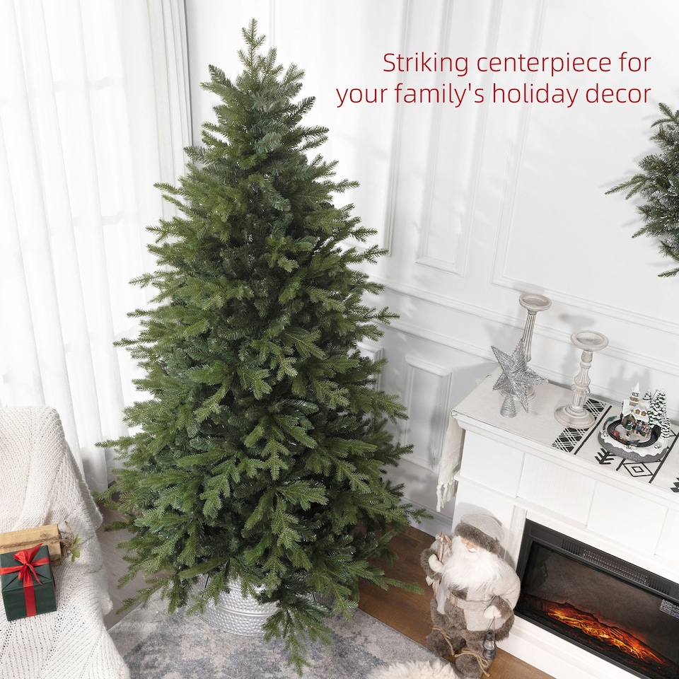 image 1 of HOMCOM 7 Ft Artificial Christmas Tree with Metal Base, Hinged Branches