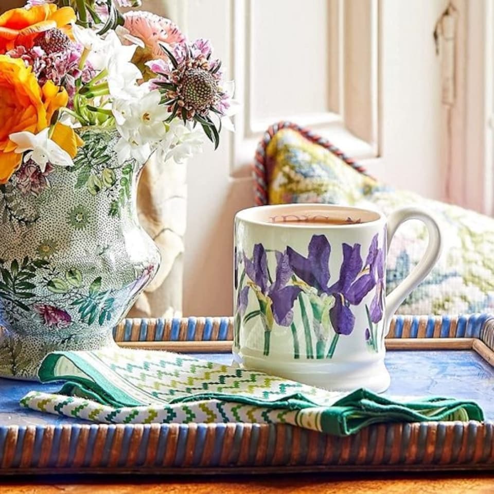 image 1 of Mug: 1 x 300ml Emma Bridgewater Blue Iris Half Pint Mug, Ceramic White