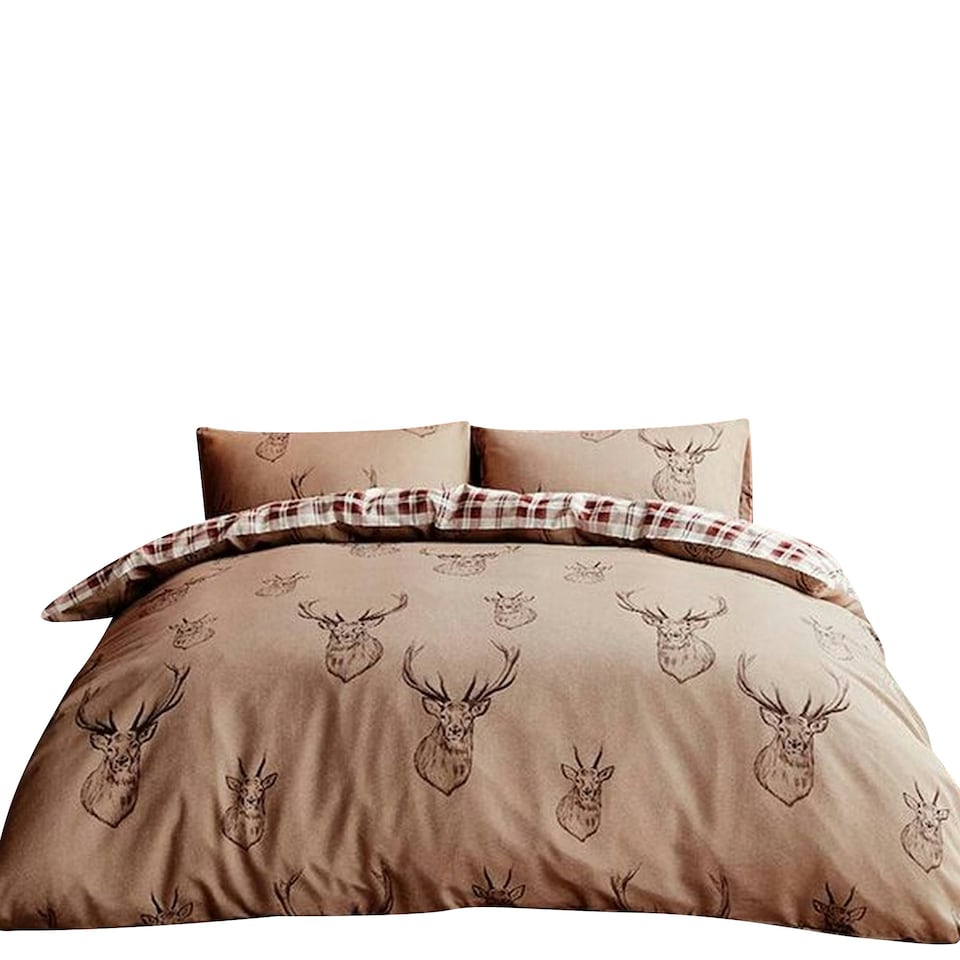 image 1 of Catherine Lansfield Stag Duvet Cover Set - Beige/Cream/Red - Double | Brown | Double