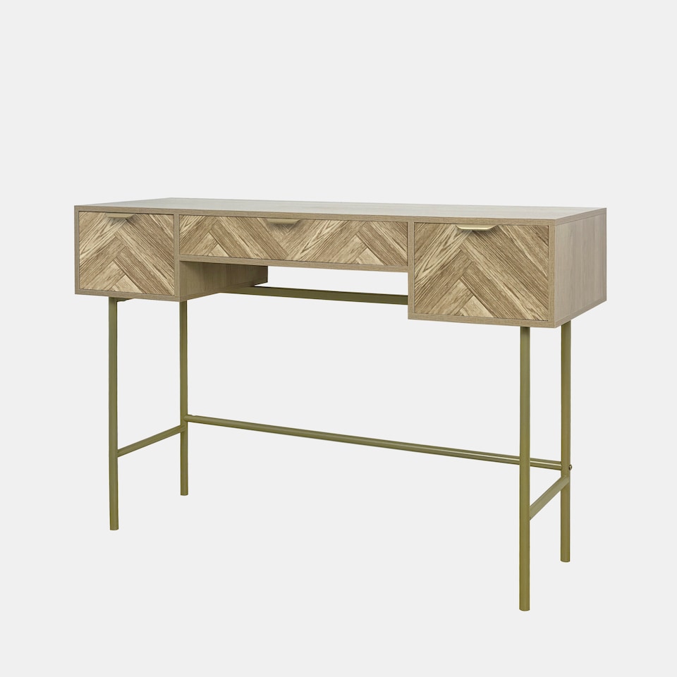 image 1 of OHS Chevron Wood Dressing Table 3 Drawer Vanity Makeup Desk