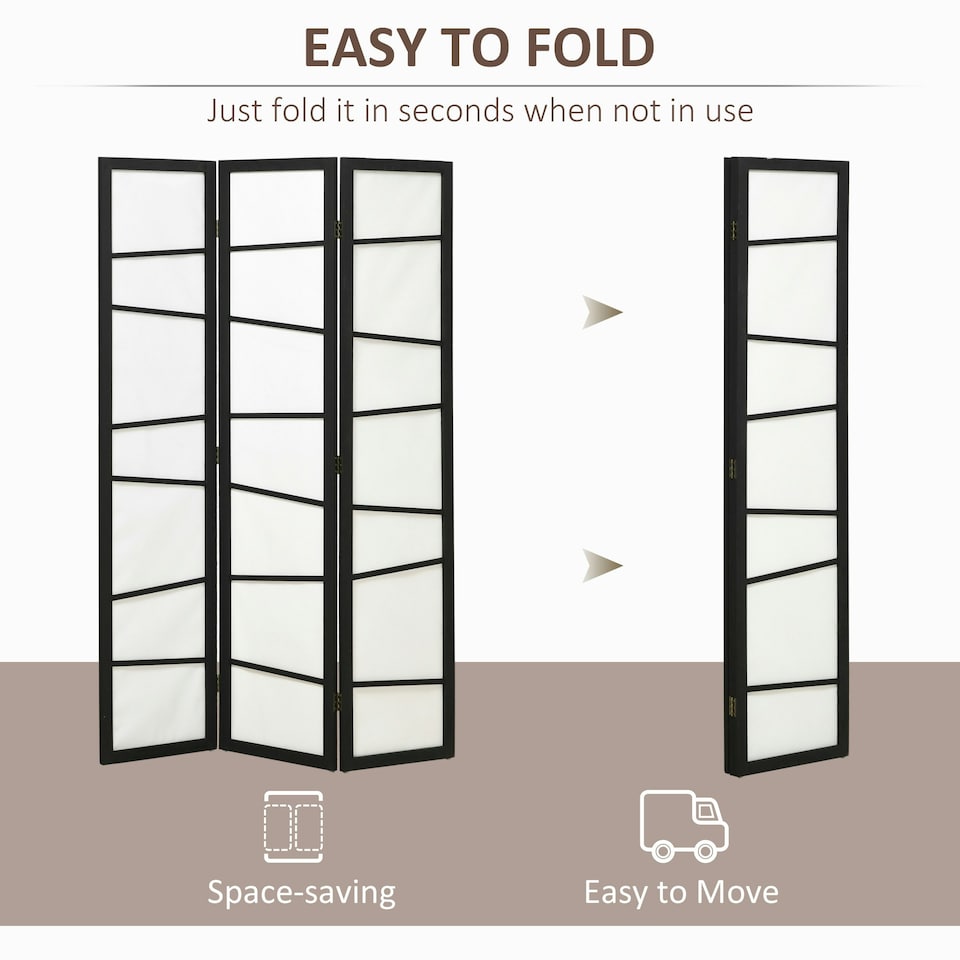 image 1 of HOMCOM Folding Room Divider 3 Panel Privacy Screen Protector with Wooden Frame White | Black | 120L x 1.8D x 170Hcm