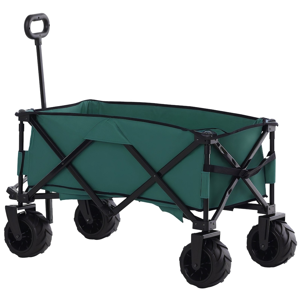 image 1 of Outsunny Outdoor Cart Folding Cargo Wagon Trailer Beach w Handle Dark Grey