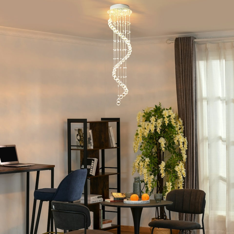 image 1 of HOMCOM Modern Crystal Droplet Ceiling Light Stainless Steel Bedroom Hallway