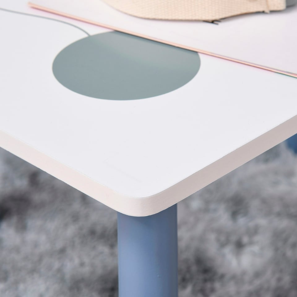 image 1 of HOMCOM 3 Pcs Kids Table & Chairs Dining Set Wood Legs Safe Corners Stars Seating Blue