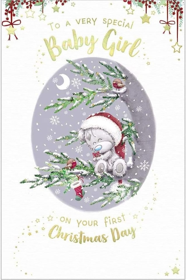 image 1 of Bear In Tree Special Baby Girl 1st Christmas Card