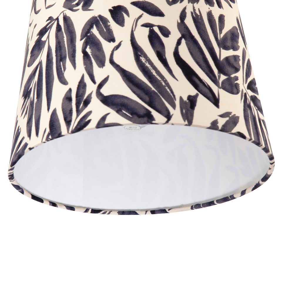 image 1 of Midnight Blue Palm Leaf Themed 25cm Drum Lampshade with Fabric Lining | Blue | 10"