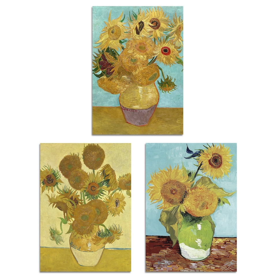 image 1 of Set of 3 Van Gogh Sunflowers Yellow Orange Classic A3 Wall Art Prints | Yellow