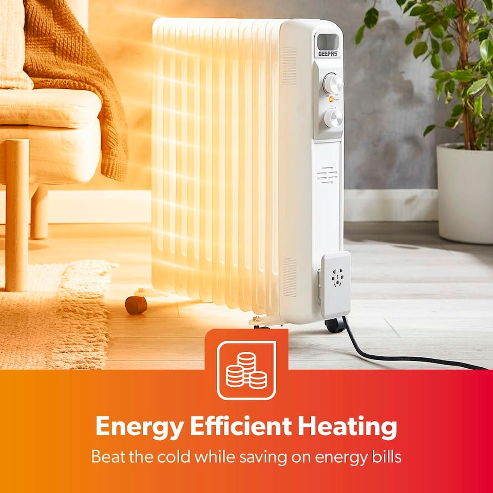 image 1 of GEEPAS 2500W Oil Filled Radiator Heater, 11 Fins- White